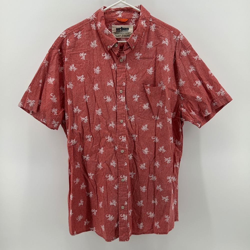 Urban Pipeline Salmon Octopus Short Sleeve Button Down Shirt‎ MaxFlex Men XXL